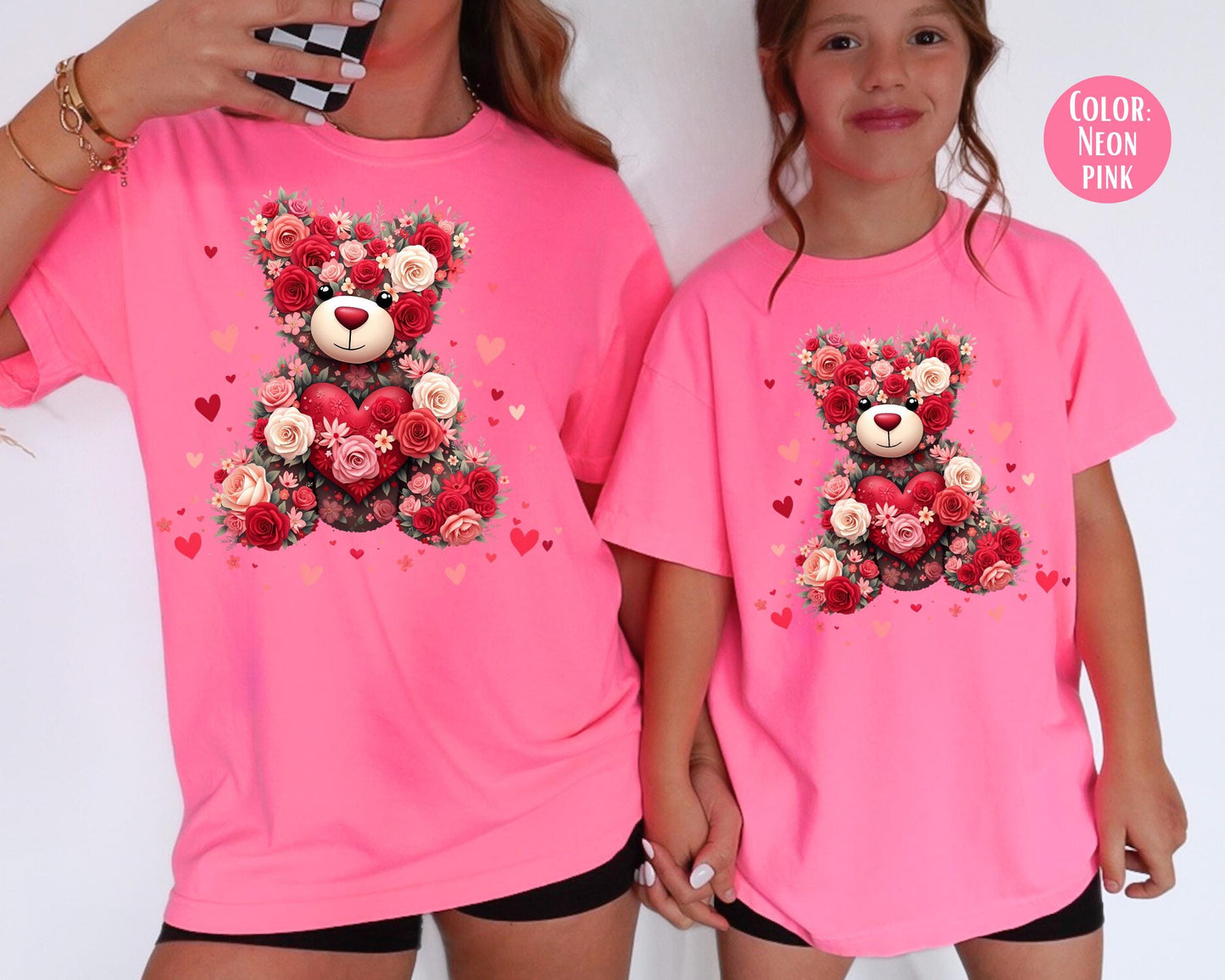 Comfort Colors Floral Teddy Bear Shirt, Girls Valentines Day Shirt, Kids Shirts