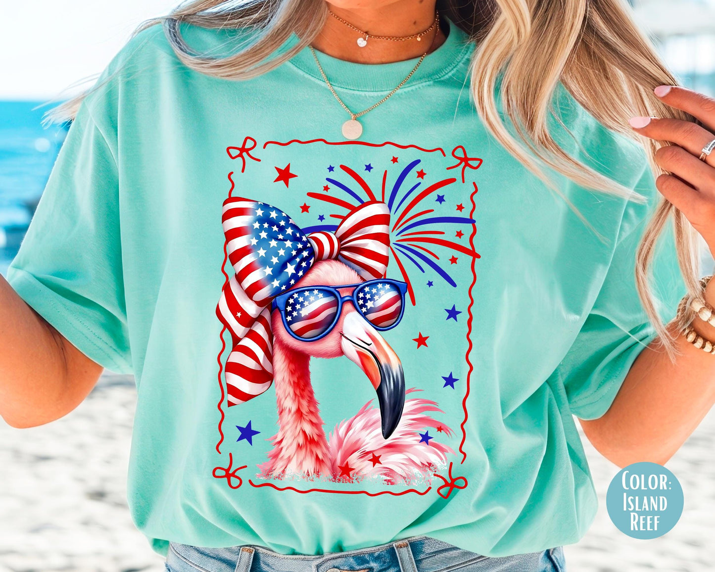 Comfort Colors Girls Patriotic Flamingo Shirt, 4th of July Shirts