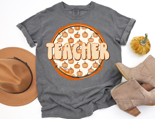 Comfort Colors Pumpkin Teacher Shirt: Fall Thanksgiving Tee