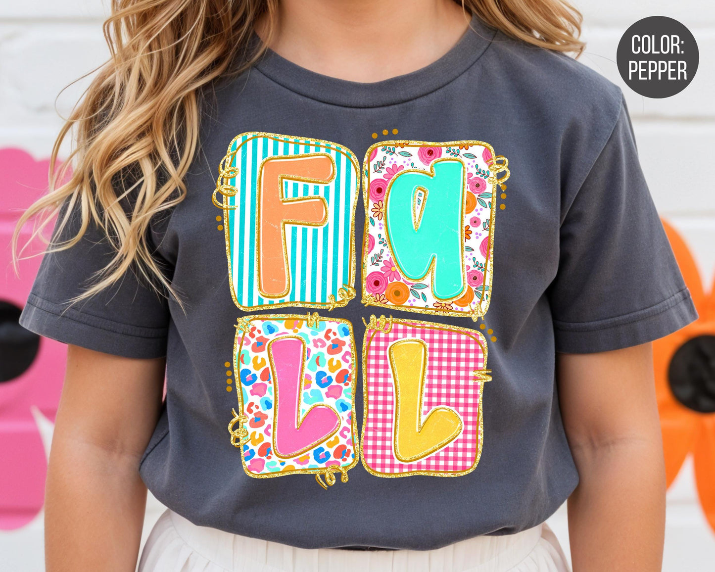 Comfort Colors Floral Fall Shirt, Girls Autumn Tee