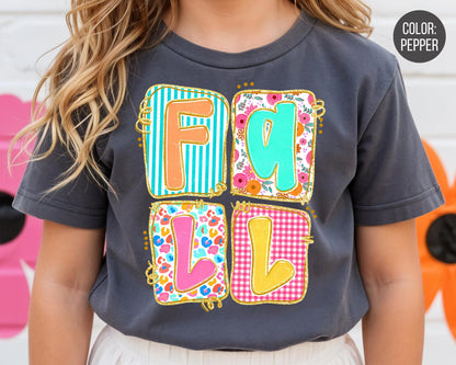 Comfort Colors Floral Fall Shirt, Girls Autumn Tee