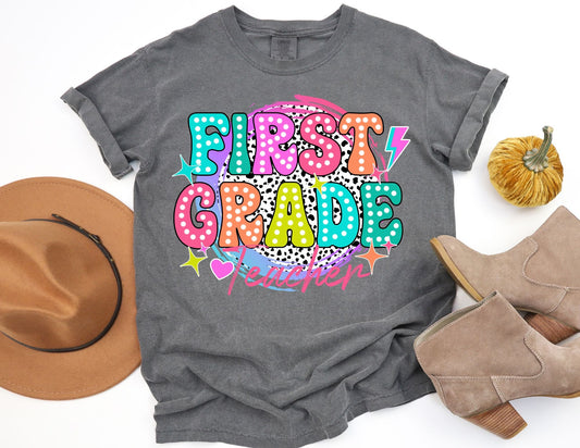 Comfort Colors First Grade Teacher Shirt: Retro Back to School Tee
