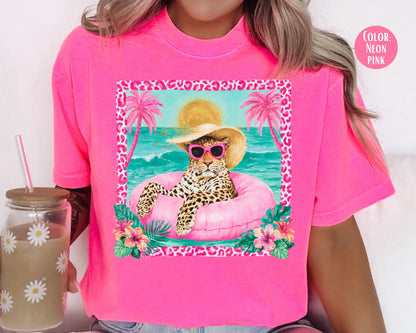 Comfort Colors Pink Leopard Beach Shirt, Leopard Shirts