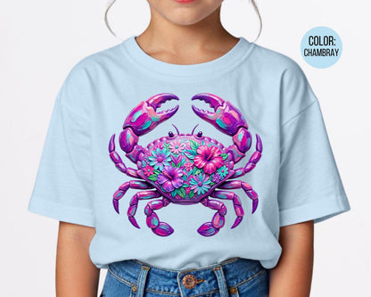 Comfort Colors® Floral Purple Crab Shirt, Mama and Mini Crab Shirts