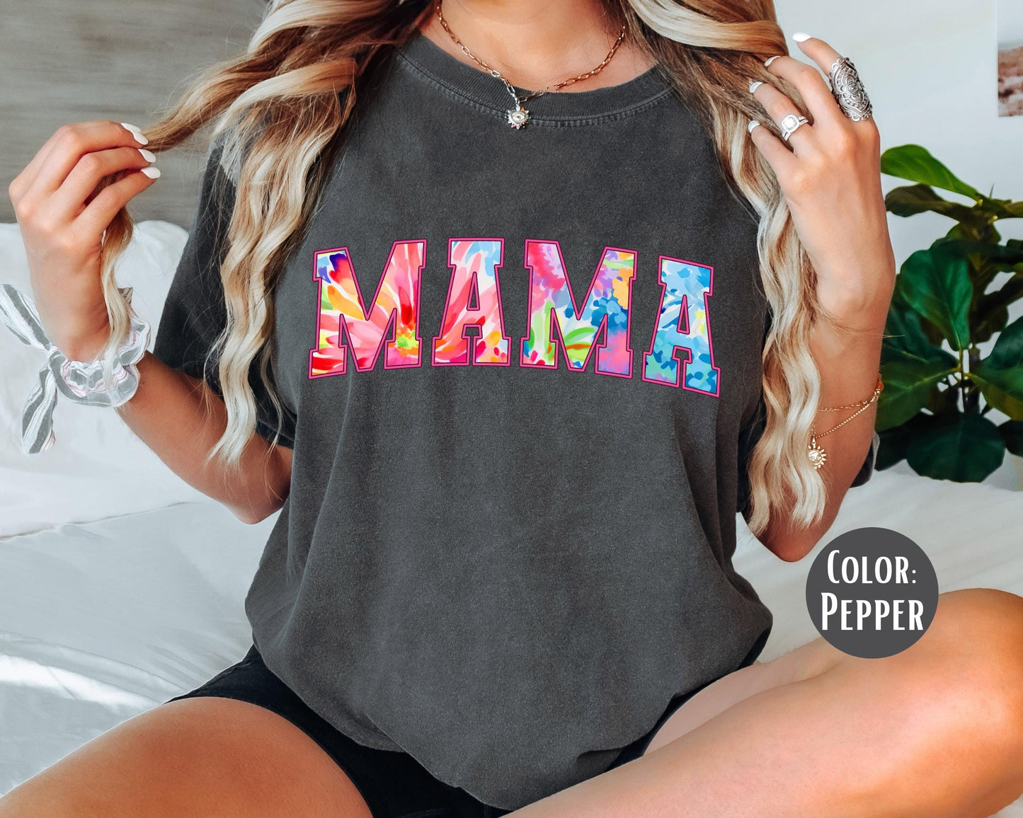 Comfort Colors Tie Dye Mama Shirt - Varsity Mom Tee