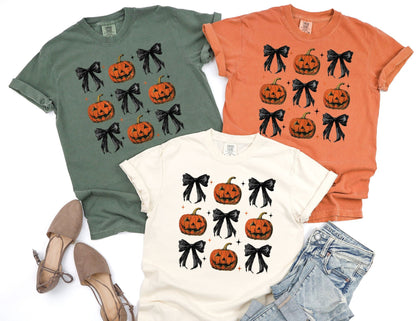 Comfort Colors Halloween Shirt: Jack o' Lantern & Bow Tee