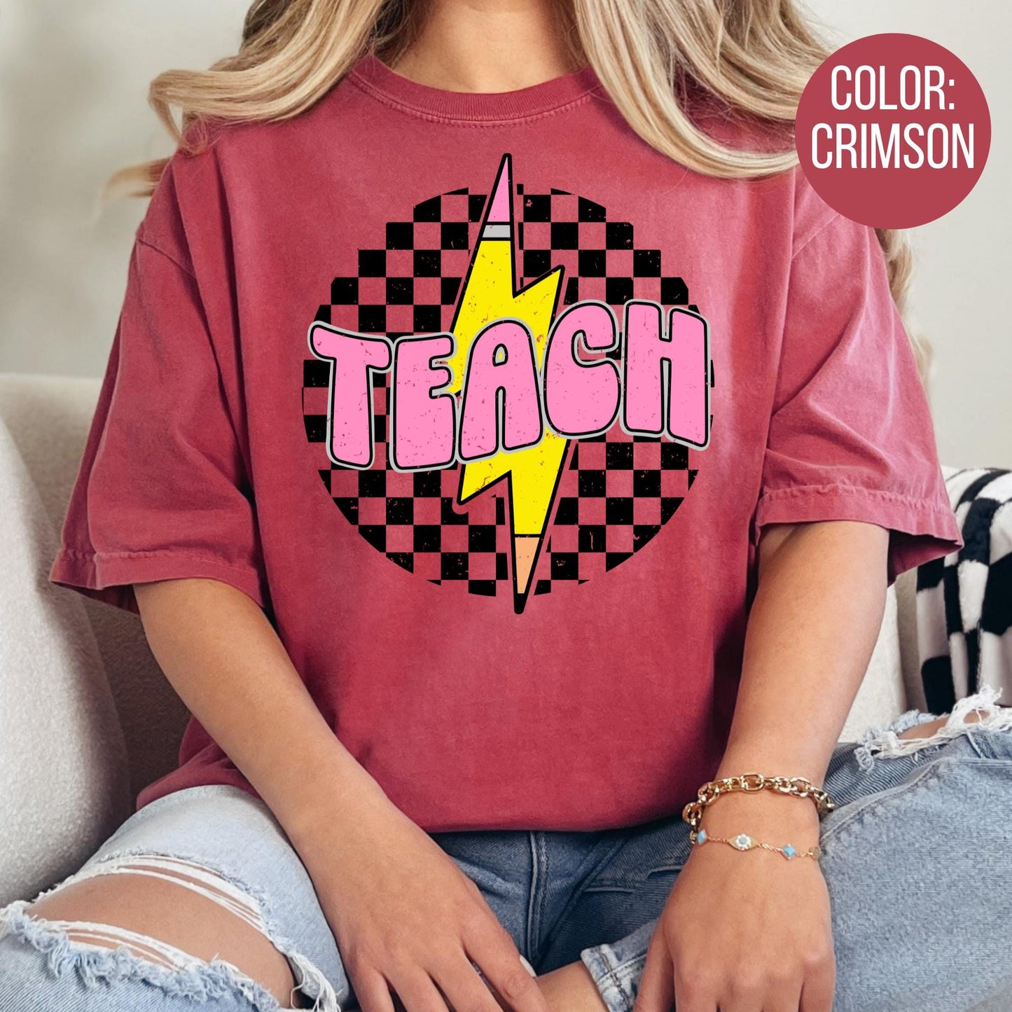 Retro Checkered Teach Shirt - Comfort Colors Teacher Tee