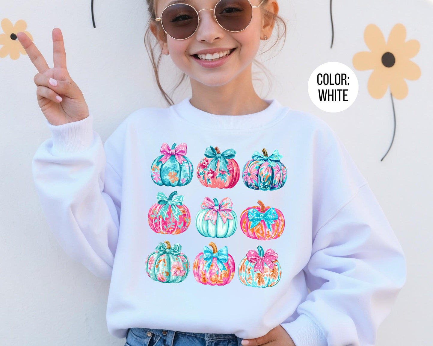 Coquette Pumpkin Sweatshirt: Girly Floral Fall Youth Style