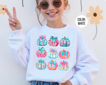 Coquette Pumpkin Sweatshirt: Girly Floral Fall Youth Style