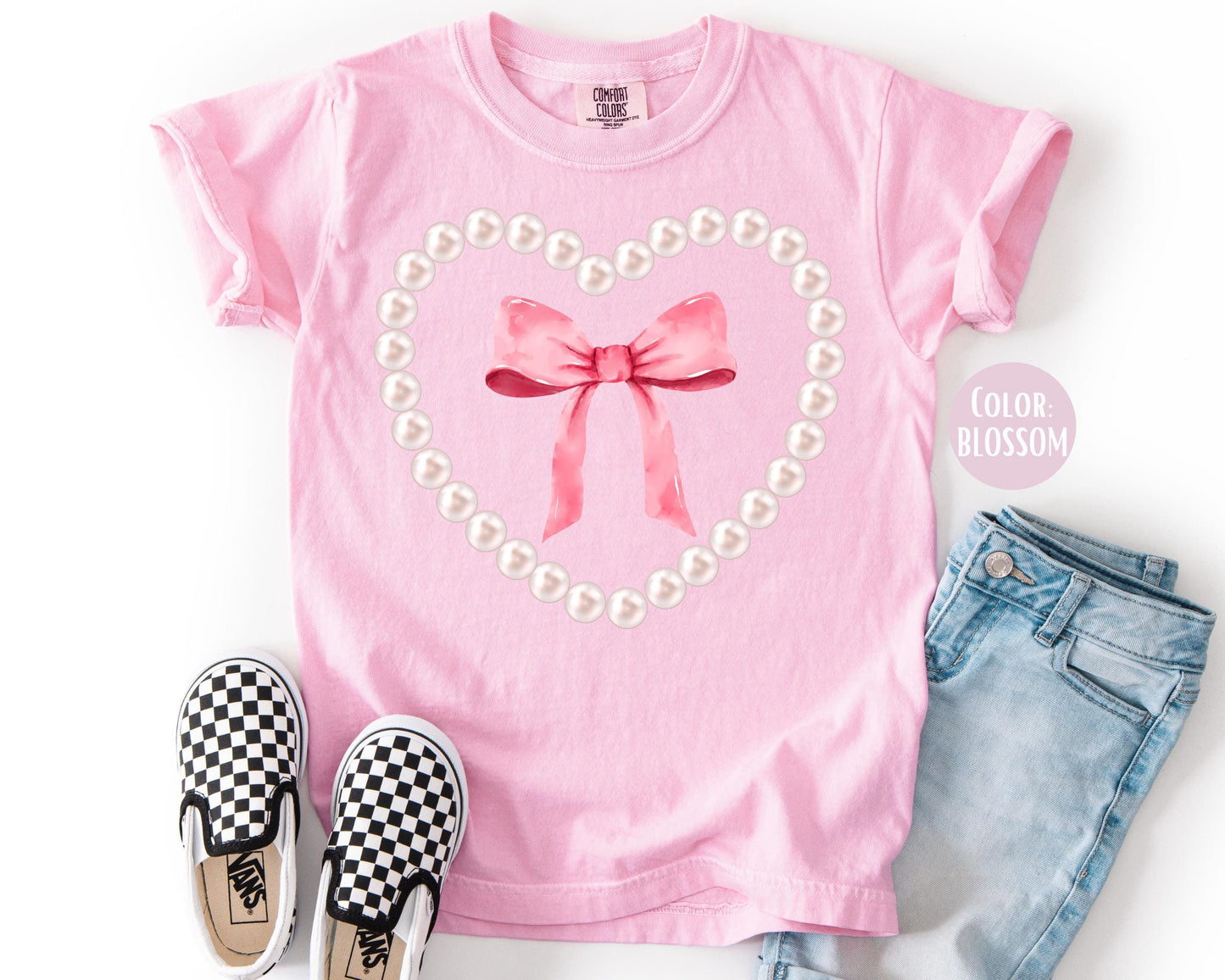 Comfort Colors Girls Pearl Heart Shirt, Matching Mama and Mini Valentine Shirts