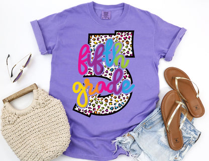 Comfort Colors Fifth Grade Teacher Shirt: Leopard Print