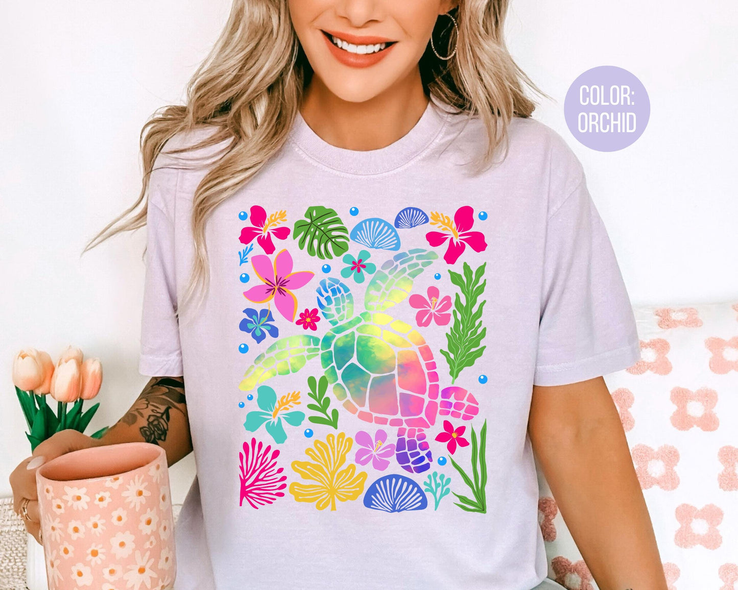 Comfort Colors® Colorful Sea Turtle Shirt, Girly Summer Shirts