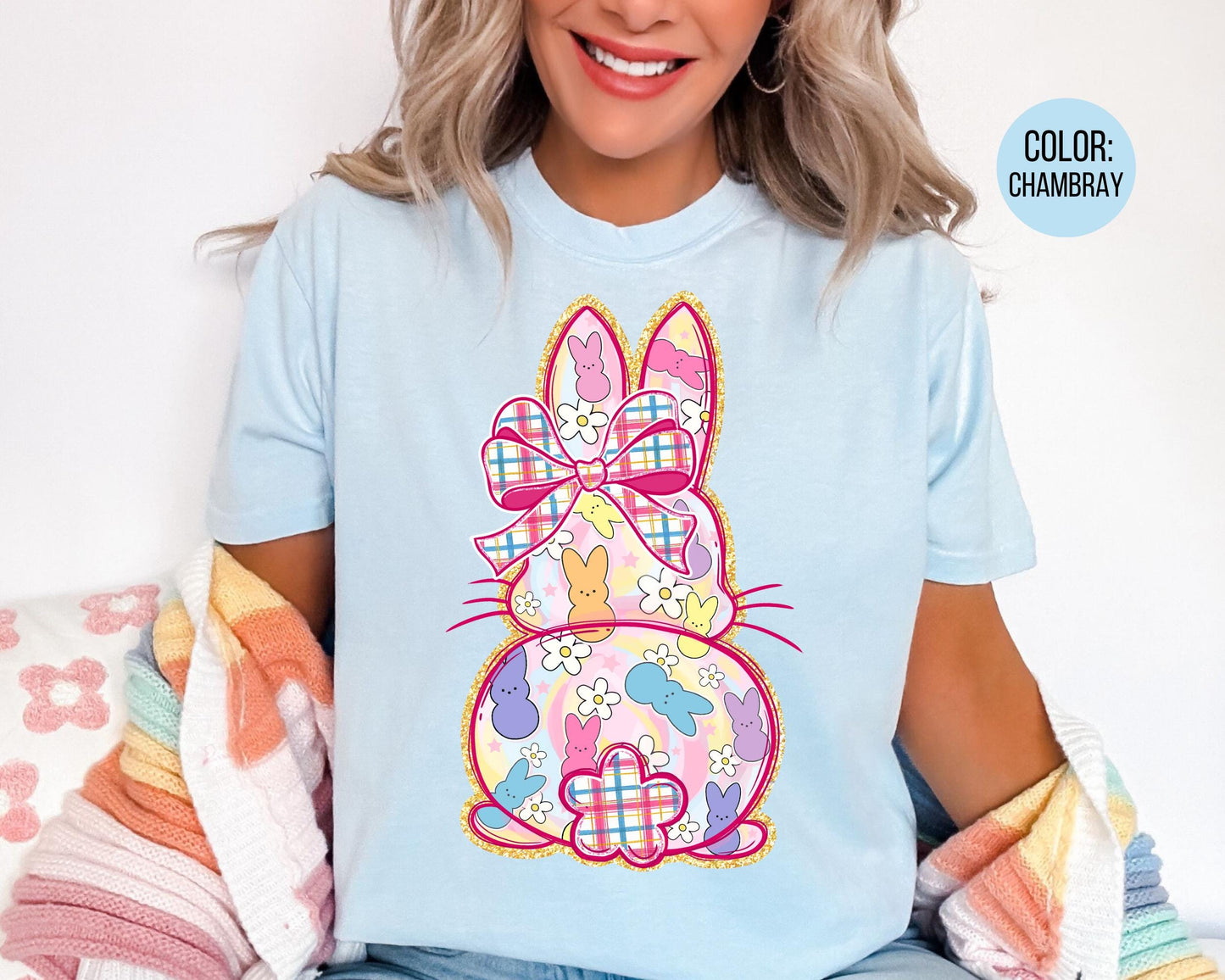 Comfort Colors® Pink Plaid Preppy Bunny Shirt, Adult and Youth Easter Bunny Shirts