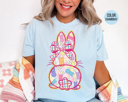 Comfort Colors® Pink Plaid Preppy Bunny Shirt, Adult and Youth Easter Bunny Shirts