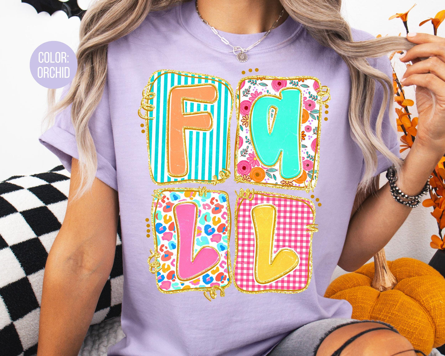 Comfort Colors Floral Fall Shirt, Girls Autumn Tee