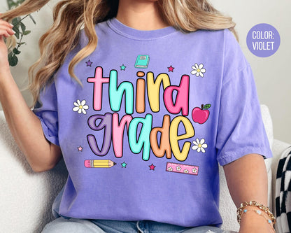 Comfort Colors® Colorful Preppy Third Grade Shirt, 3rd Grade Teacher Shirts