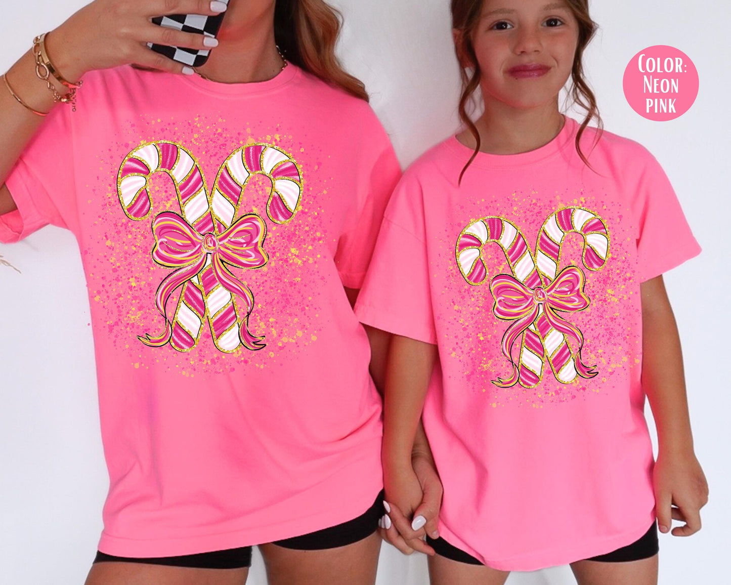 Comfort Colors Coquette Candy Cane Shirt, Girls Peppermint Tee, Mommy and Me Christmas Shirts