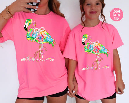 Comfort Colors Flamingo Shirt: Girly Summer Kids Tee