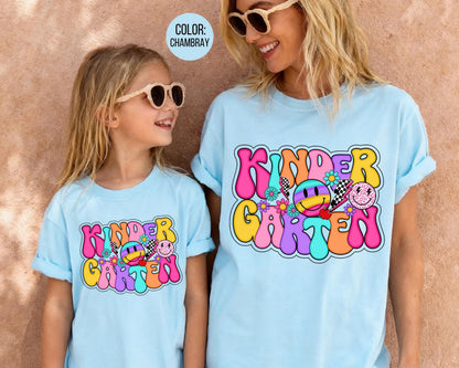Comfort Colors® Smiley Retro Kindergarten Shirt, Kindergarten Teacher Shirts