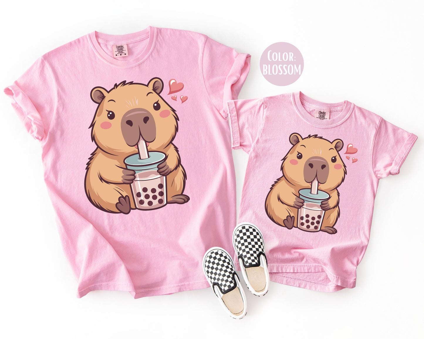 Comfort Colors Capybara Bubble Tea Shirt, Kids Capybara Tee