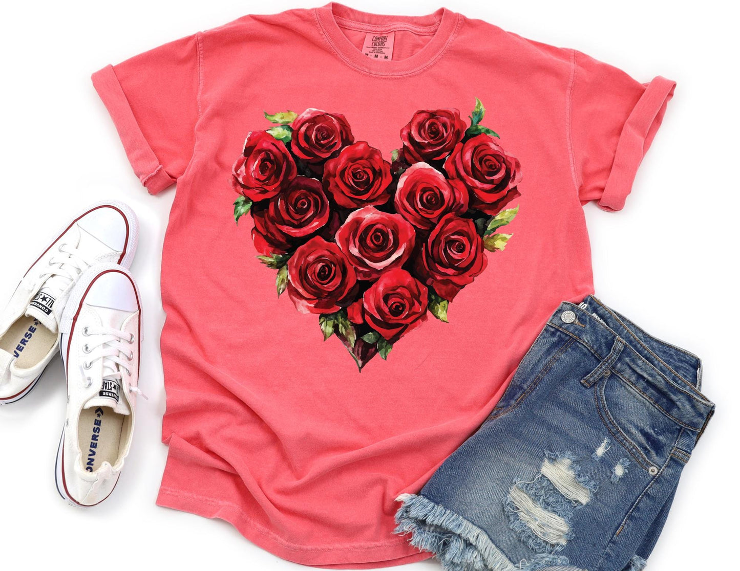 Comfort Colors Rose Heart Shirt, Valentines Day Apparel