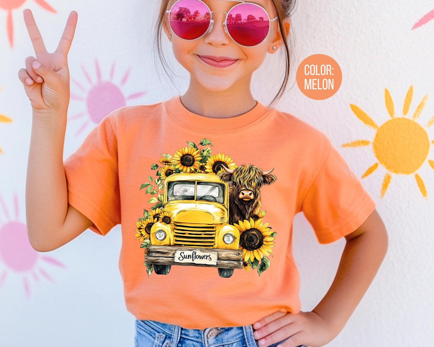 Kids Highland Cow Sunflower Shirt - Comfort Colors® Tee