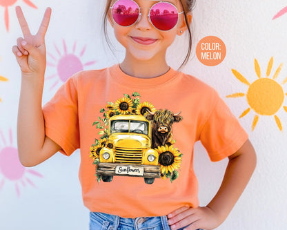 Kids Highland Cow Sunflower Shirt - Comfort Colors® Tee