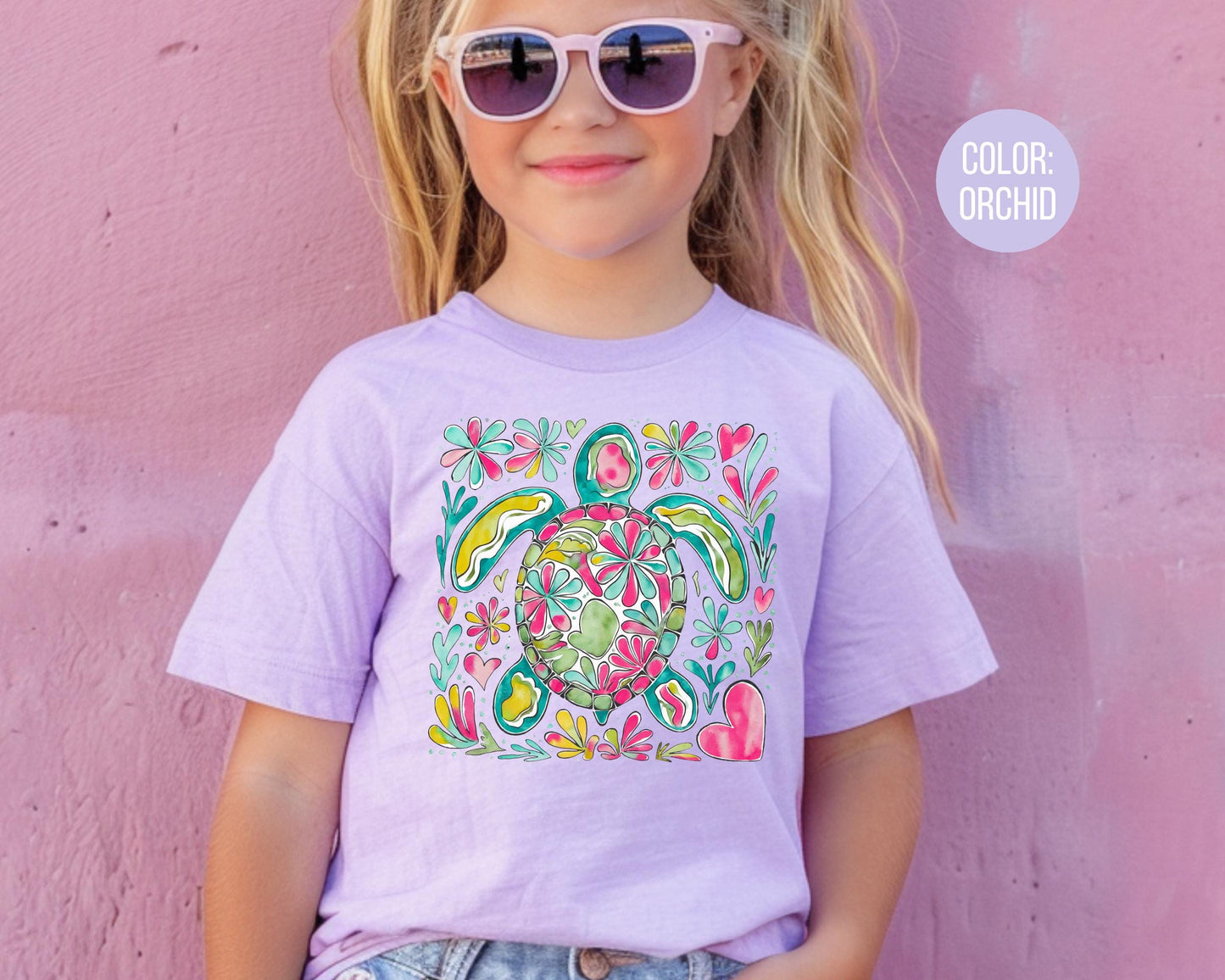 Comfort Colors® Floral Sea Turtle Shirt, Girly Beach Shirts, Sea Turtle Tee, Summer Shirts for Kids