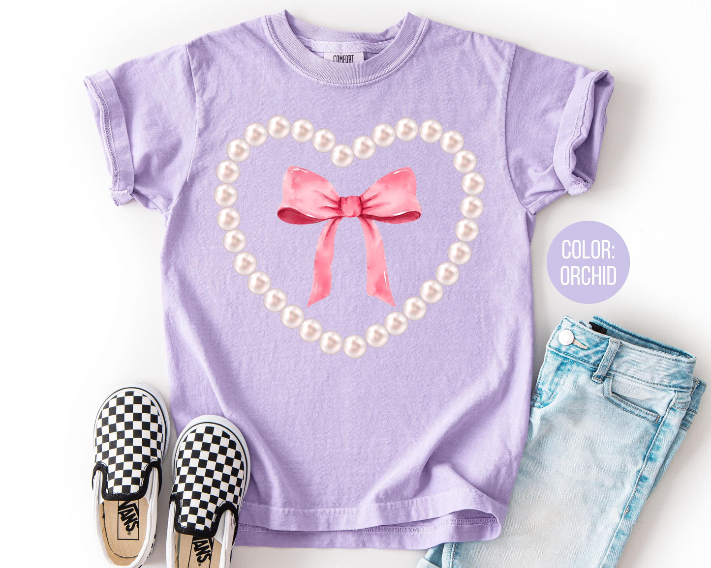 Comfort Colors Girls Pearl Heart Shirt, Matching Mama and Mini Valentine Shirts