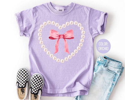 Comfort Colors Girls Pearl Heart Shirt, Matching Mama and Mini Valentine Shirts