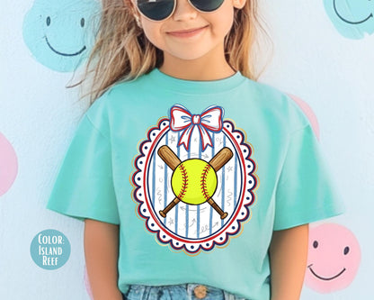 Comfort Colors Girls Coquette Softball Shirt, Softball Shirts