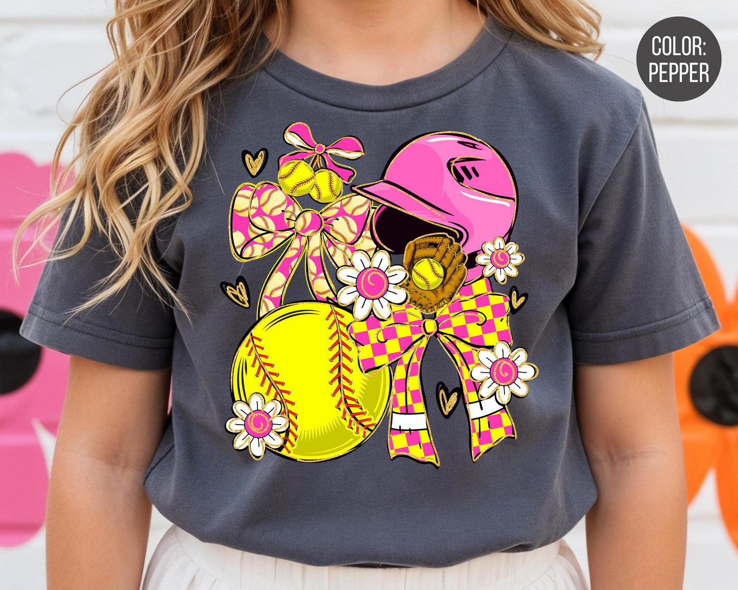 Comfort Colors Girls Preppy Checkered Softball Shirt, Kids Softball Shirts