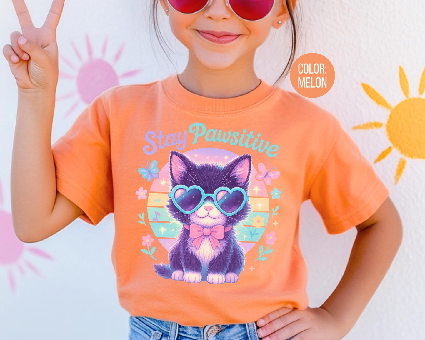 Comfort Colors Stay Pawsitive Cat Shirt - Matching Mom & Daughter