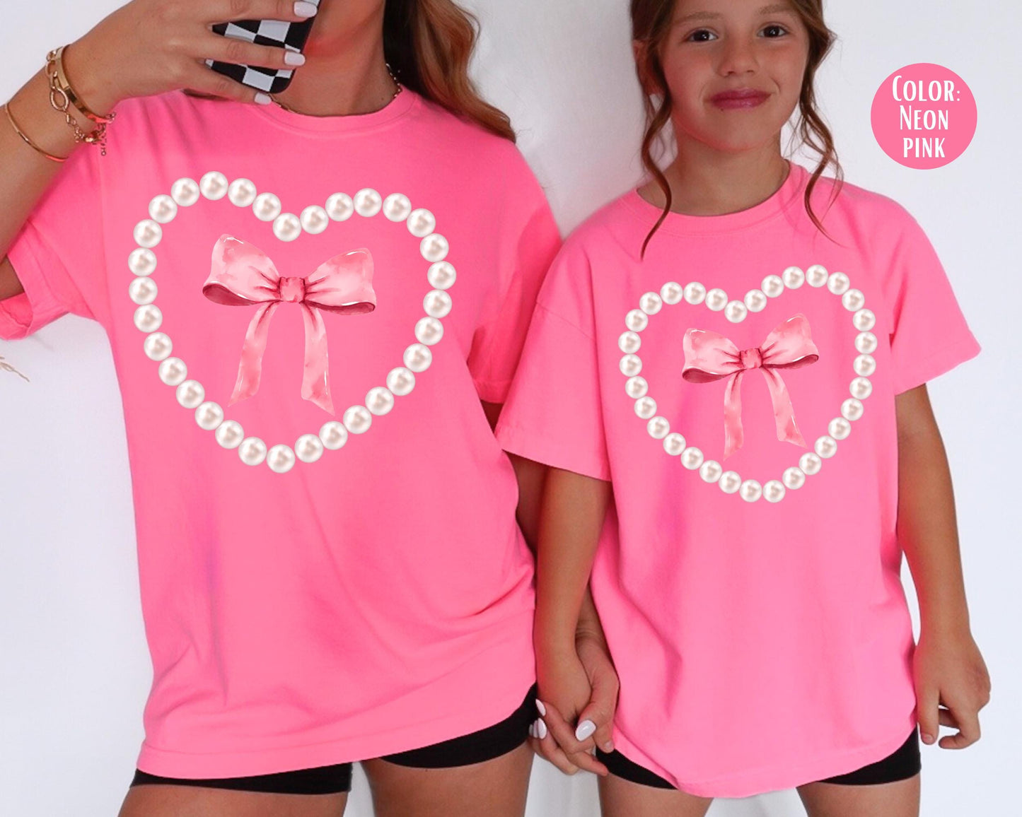 Comfort Colors Girls Pearl Heart Shirt, Matching Mama and Mini Valentine Shirts