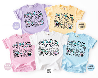 Comfort Colors Girly Iridescent Ghost Shirt, Matching Halloween Shirts, Spooky Mama and Mini Tees