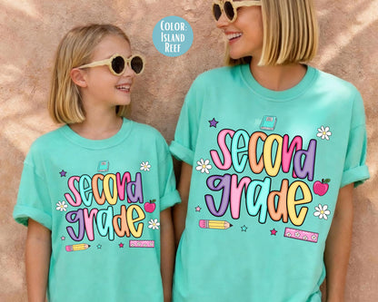 Comfort Colors® Colorful Preppy Second Grade Shirt, 2nd Grade Teacher Shirts