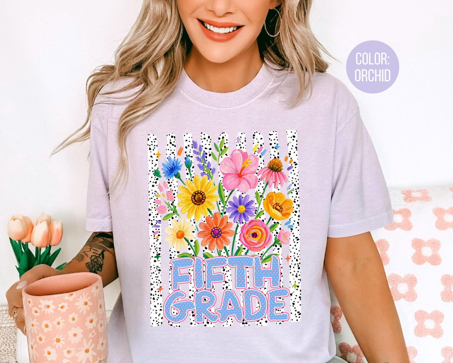 Comfort Colors® Floral Fifth Grade Shirt, 5th Grade Teacher Shirts