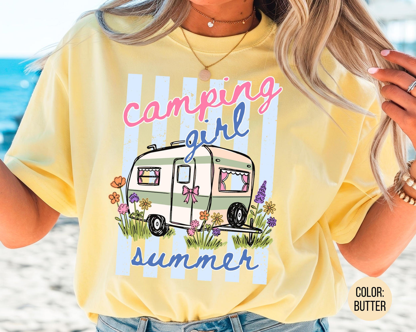 Comfort Colors Camping Girl Summer Shirt, Girls Camping Shirts
