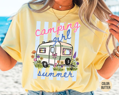 Comfort Colors Camping Girl Summer Shirt, Girls Camping Shirts