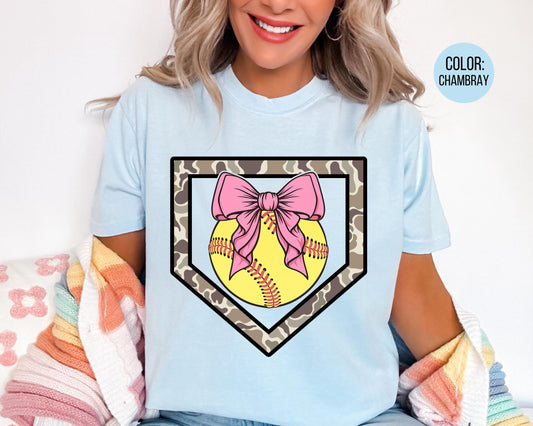 Comfort Colors Girls Camo Softball Shirt, Kids Softball Shirts