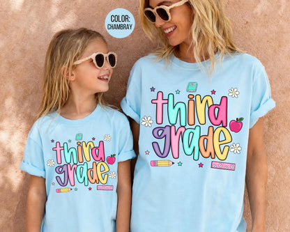 Comfort Colors® Colorful Preppy Third Grade Shirt, 3rd Grade Teacher Shirts