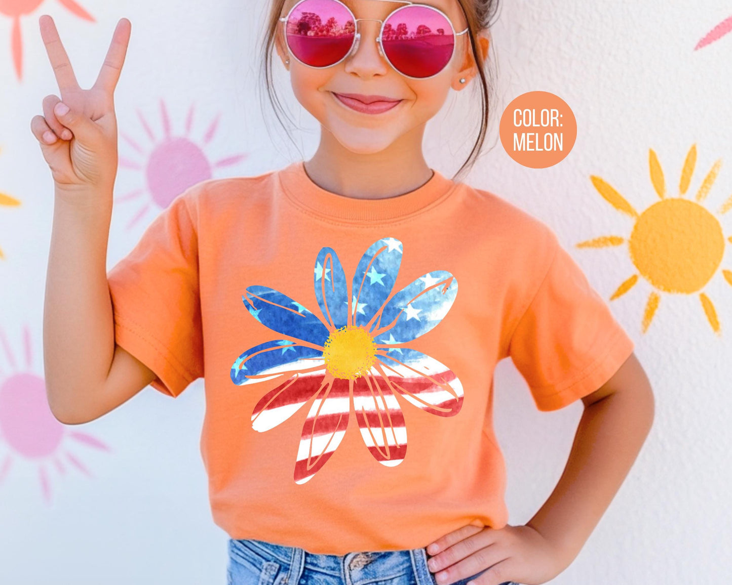 Comfort Colors 4th of July Kids Shirt: Patriotic Daisy Tee