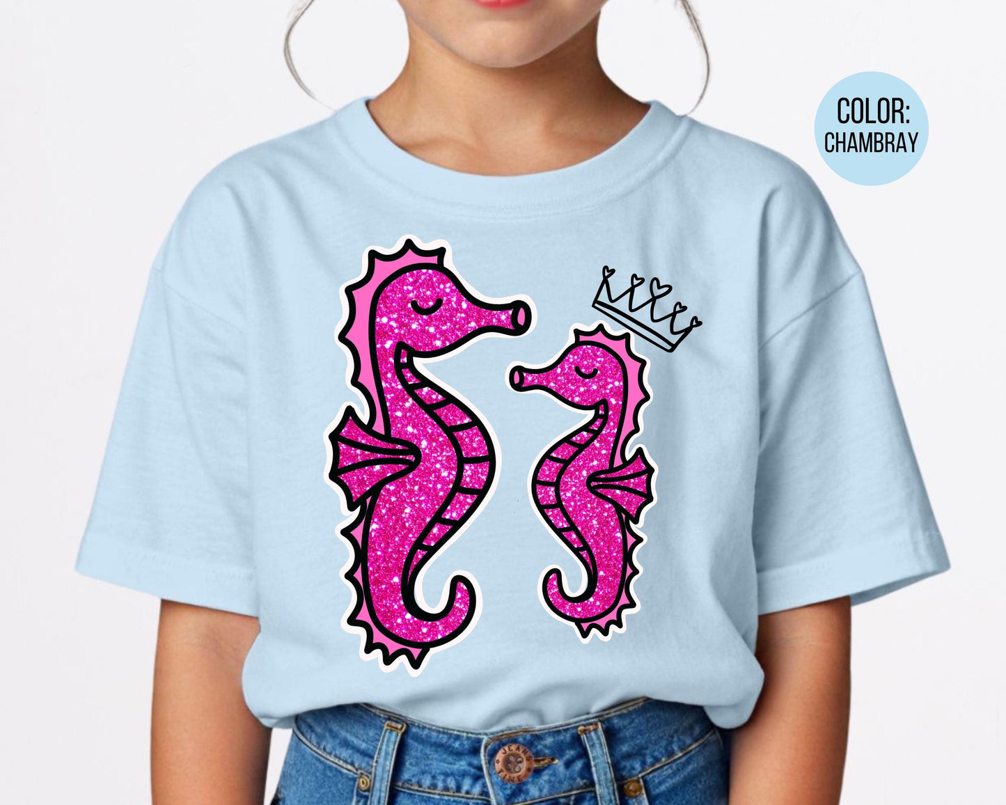 Comfort Colors® Faux Glitter Mama and Mini Seahorse Shirts, Mommy and Me Summer Shirts
