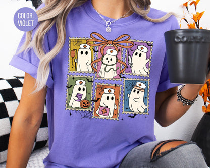 Comfort Colors Halloween Nurse Shirt: Spooky Ghost Graphic Tee