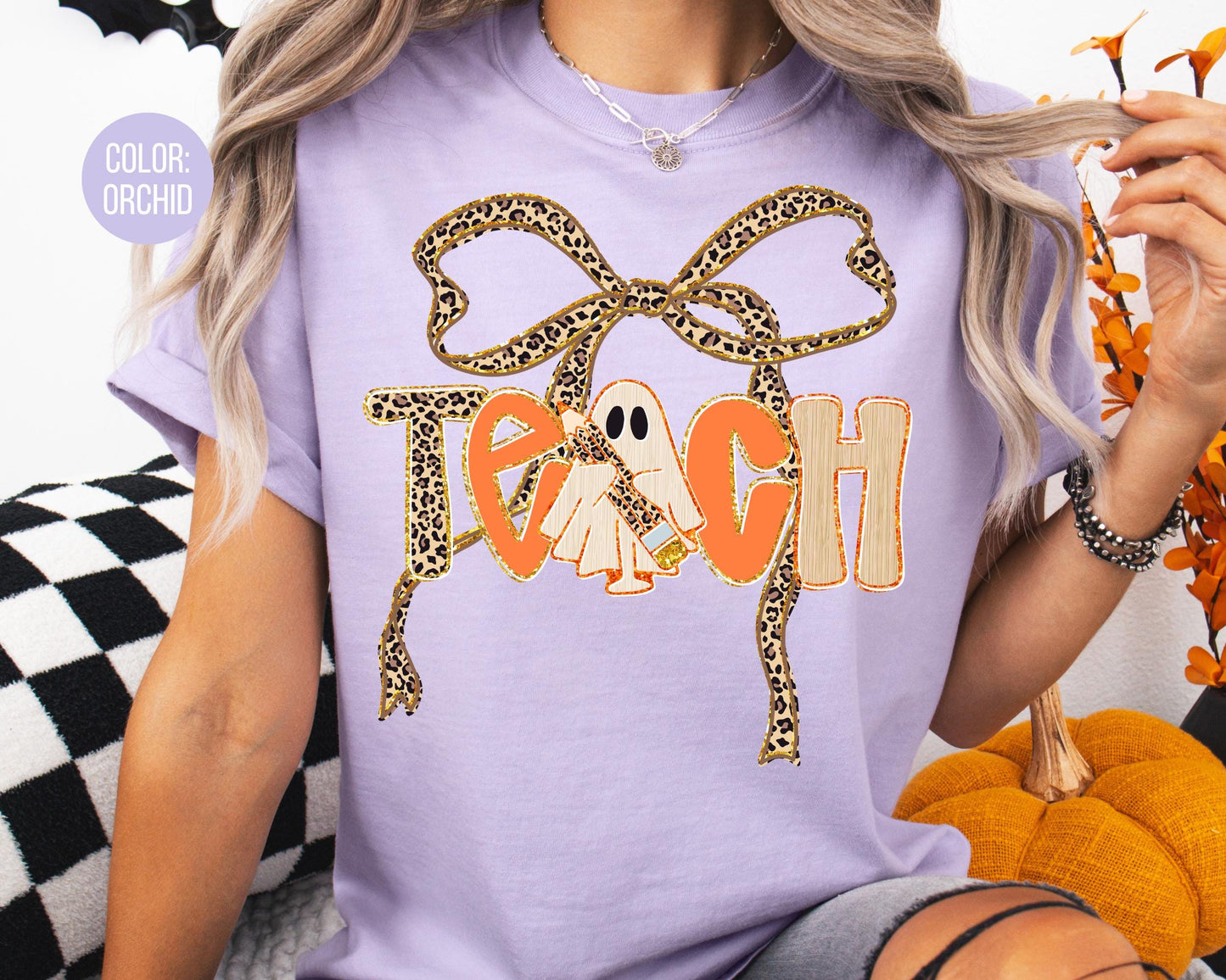 Comfort Colors Halloween Teacher Shirt: Leopard Coquette Spooky Tee