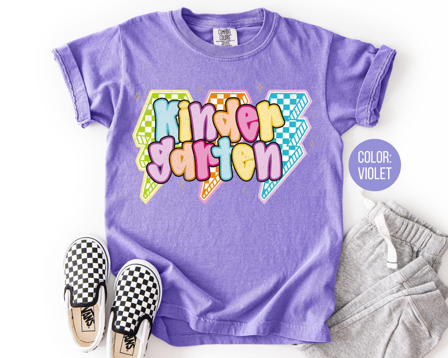 Comfort Colors Lightning Bolt Kindergarten Shirt - First Day Tee