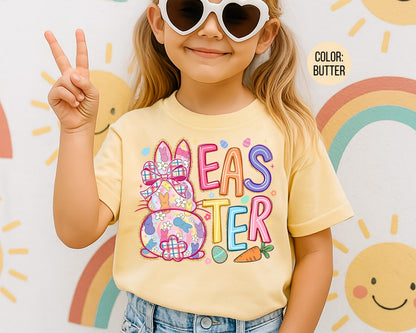 Comfort Colors® Kids Colorful Preppy Easter Bunny Shirt, Girls Easter Shirts