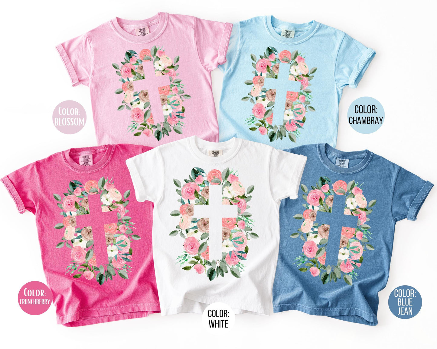 Comfort Colors® Easter Floral Cross Shirt, Girls Jesus Cross Shirts