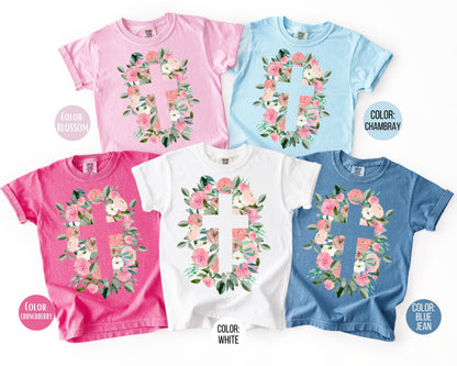 Comfort Colors® Easter Floral Cross Shirt, Girls Jesus Cross Shirts