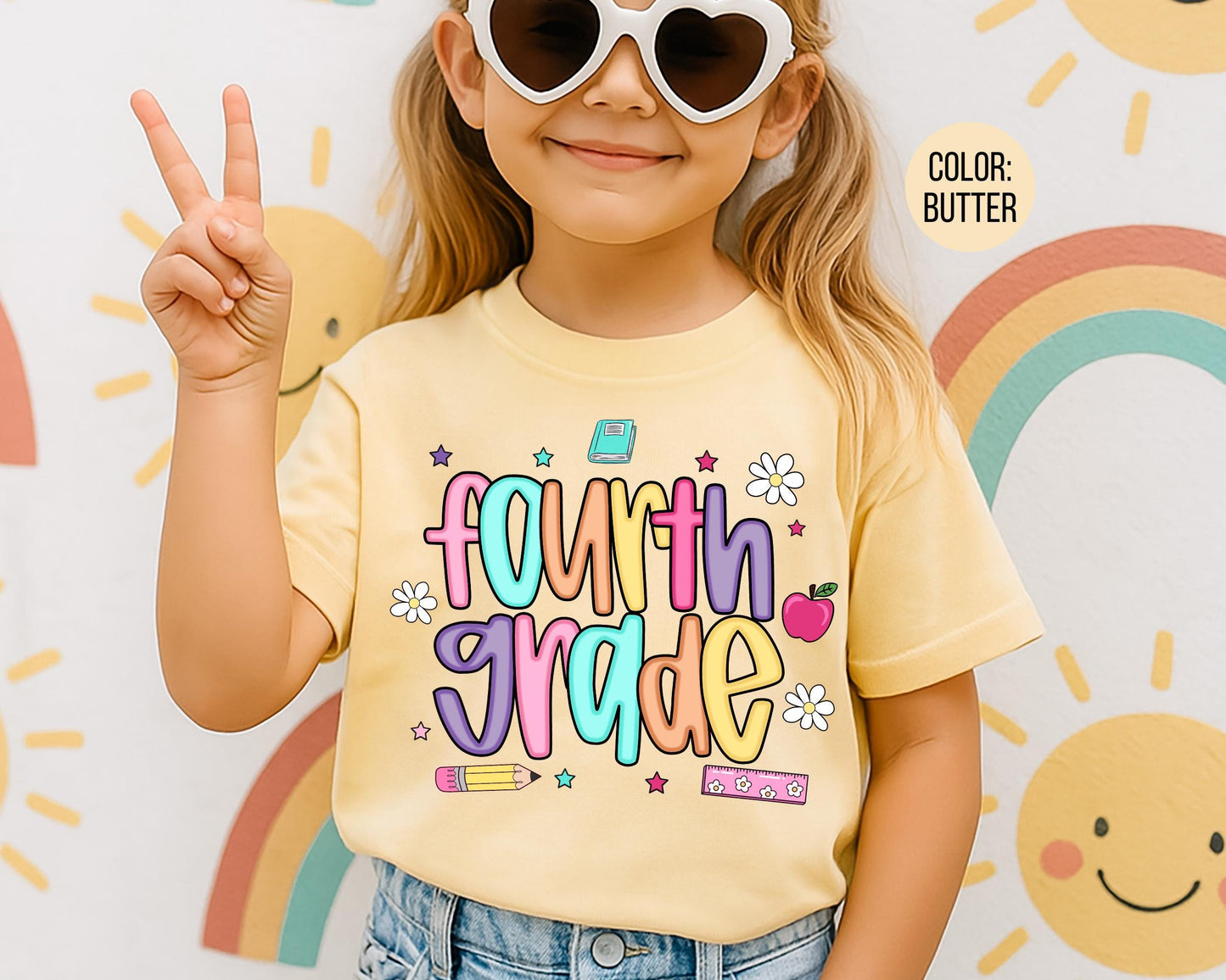 Comfort Colors® Colorful Preppy Fourth Grade Shirt, 4th Grade Teacher Shirts